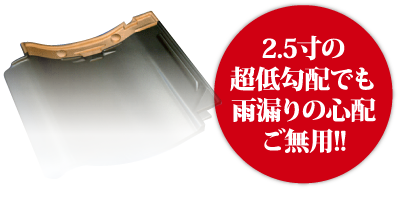 2.5寸の超低勾配でも雨漏りの心配ご無用!!